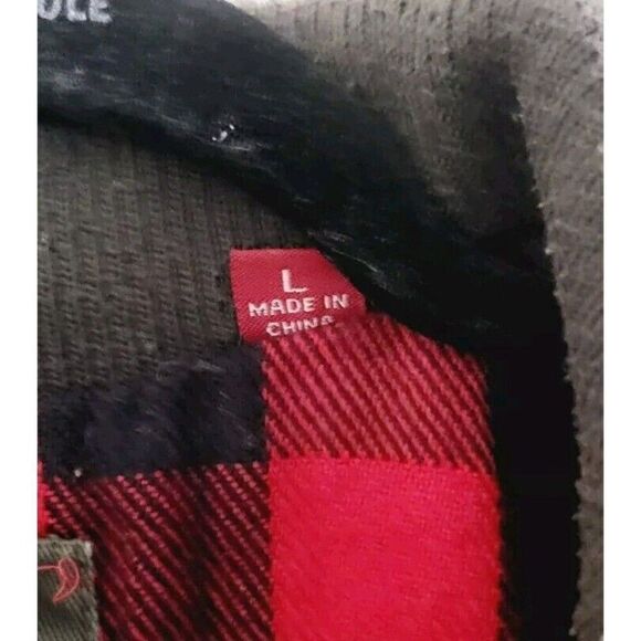 Levi's Military Blanket Lined Jacket Size L Red Buffalo Plaid Liner Olive Green - Picture 3 of 12